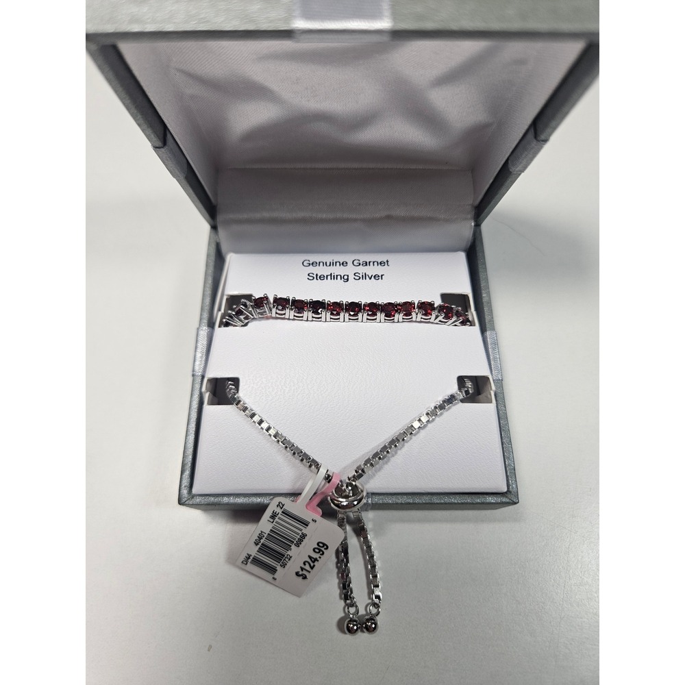 Genuine Garnet Sterling‎ Silver Tennis Bracelet Gemstone Adjustable Box January